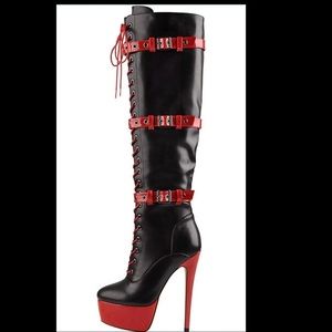 Platform Lace Up Stiletto Knee High Boots 
Only worn once , paid  140